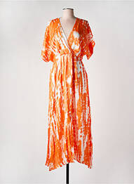 Robe longue coupe cintrée manches 3/4 orange LAGON BLEU femme