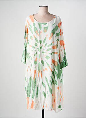 Robe mi-longue coupe évasée manches 3/4 vert LAGON BLEU femme