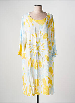 Robe mi-longue coupe évasée manches 3/4 jaune LAGON BLEU femme
