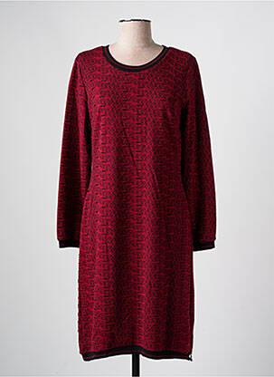 Robe mi-longue imprimé fantaisie manches longues rouge GUY DUBOUIS femme