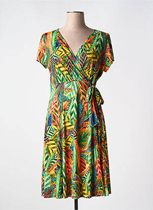 Robe mi-longue imprimé fantaisie manches courtes vert RENATTO BENE femme