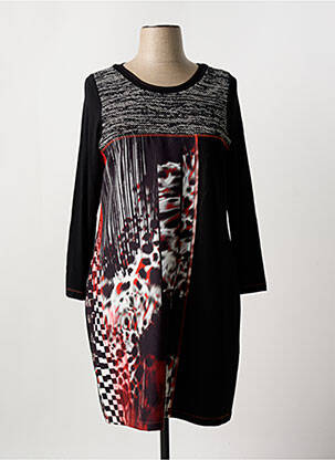 Robe mi-longue imprimé fantaisie manches longues noir FRED SABATIER femme