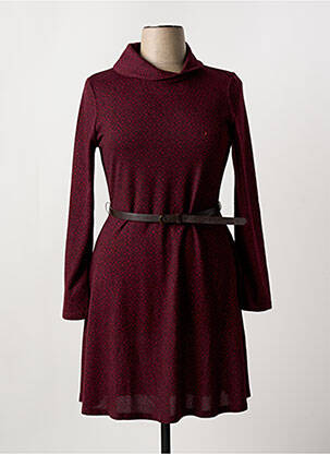Robe mi-longue imprimé fantaisie manches longues rouge SURKANA femme