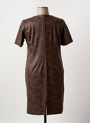 Robe mi-longue fermeture zippée au dos manches courtes marron JEAN DELFIN femme