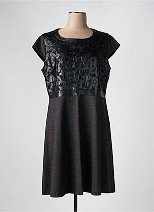 Robe mi-longue coupe évasée manches courtes noir DIVAS femme