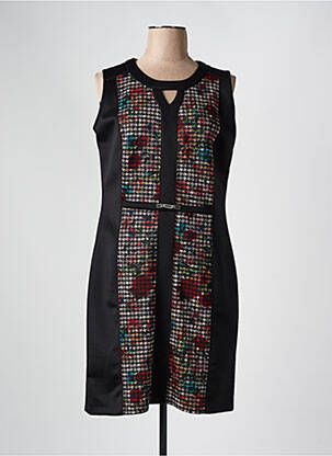 Robe mi-longue imprimé fantaisie sans manche noir FRANCE RIVOIRE femme