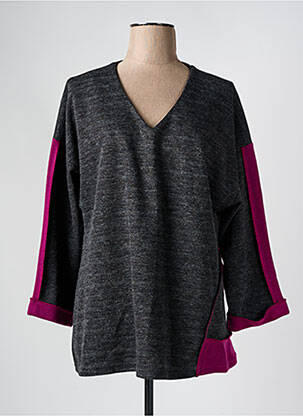Pull tissage chiné manches longues gris FRANCK ANNA femme