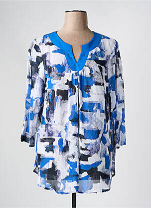 Tunique manches longues tissage crêpe bleu FRANK WALDER femme