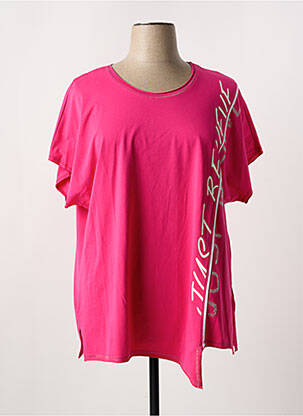 T-shirt sérigraphie avec strass manches courtes rose LEAH CURVE femme