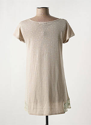 Pull tunique stretch manches courtes beige AKELA KEY femme