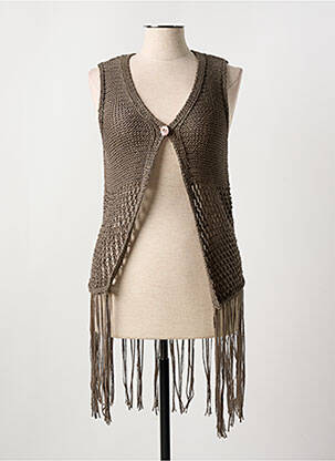 Gilet sans manche maille ajourée marron DIVAS femme