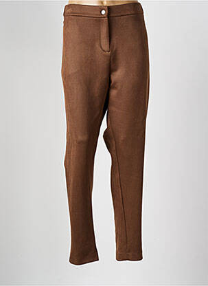 Pantalon chino fermeture zippée sous rabat boutonné taille haute marron FRANCK ANNA femme