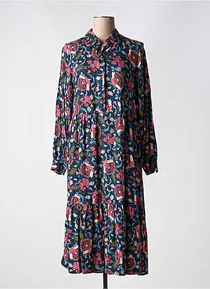 Robe mi-longue imprimé fleurs manches longues bleu JENSEN femme
