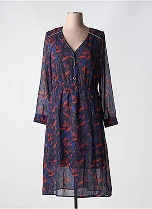 Robe mi-longue imprimé fantaisie manches longues bleu CHATTAWAK femme
