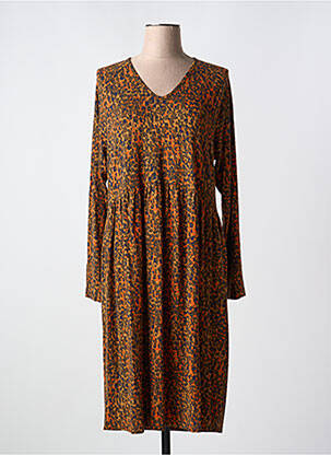 Robe mi-longue imprimé fantaisie manches longues orange CISO femme