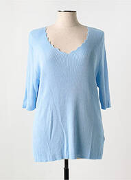 Pull col v manches courtes bleu SIGNATURE femme