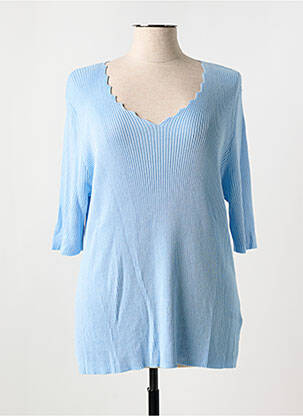 Pull col v manches courtes bleu SIGNATURE femme
