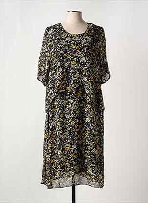 Robe mi-longue imprimé fantaisie manches courtes noir SIGNATURE femme