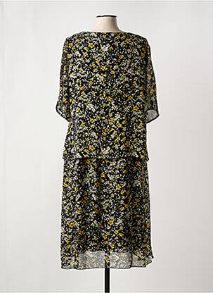 Robe mi-longue imprimé fantaisie manches courtes noir SIGNATURE femme
