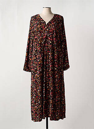 Robe mi-longue imprimé fleurs manches longues noir CISO femme