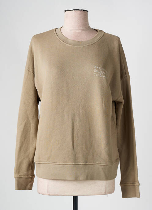 Sweat-shirt manches longues manches longues beige HAPPY femme