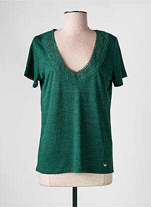 T-shirt col v manches courtes vert LPB femme