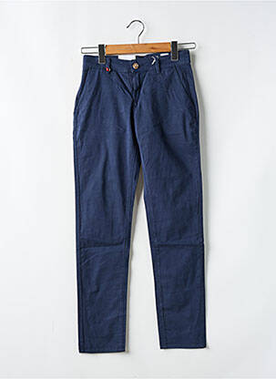 Pantalon chino tissage popeline taille haute bleu F.A.M. femme