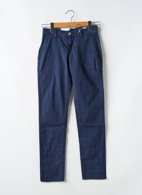 Pantalon chino tissage popeline taille haute bleu F.A.M. femme