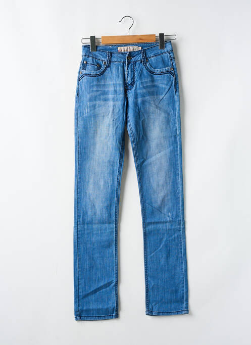 Jeans coupe slim effet usé délavé taille basse bleu ONADO femme