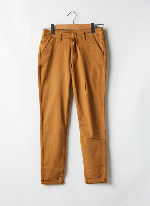 Pantalon chino tissage popeline taille normale marron clair REIKO femme