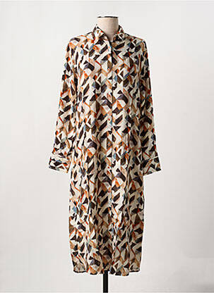 Robe mi-longue imprimé fantaisie manches longues marron LA CIBLE ROUGE femme