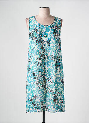 Robe mi-longue imprimé fleurs sans manche bleu LA FEE MARABOUTEE femme
