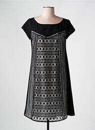 Robe mi-longue tissage crêpe manches courtes noir LA FEE MARABOUTEE femme
