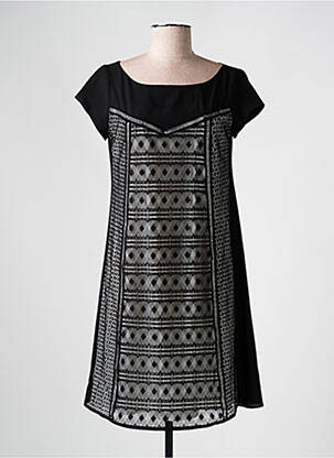Robe mi-longue coupe évasée manches courtes noir LA FEE MARABOUTEE femme
