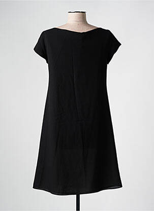 Robe mi-longue tissage crêpe manches courtes noir LA FEE MARABOUTEE femme