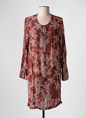 Robe mi-longue imprimé fleurs manches longues marron ESE O ESE femme