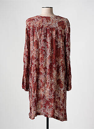 Robe mi-longue imprimé fleurs manches longues marron ESE O ESE femme