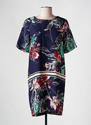 Robe mi-longue imprimé fleurs manches courtes bleu LA FEE MARABOUTEE femme