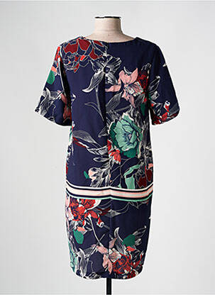 Robe mi-longue imprimé fleurs manches courtes bleu LA FEE MARABOUTEE femme