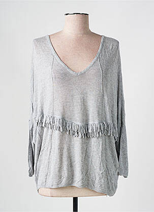 Pull tissage chiné manches longues gris LA FEE MARABOUTEE femme