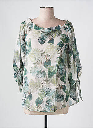 Blouse légère et transparente manches 3/4 vert PLEASE femme
