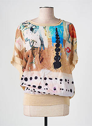 Pull stretch manches courtes beige LA FEE MARABOUTEE femme