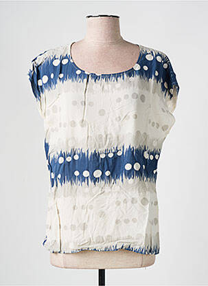 Blouse col rond manches courtes bleu LA FEE MARABOUTEE femme
