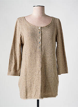 Pull tissage chiné manches 3/4 marron LA FEE MARABOUTEE femme