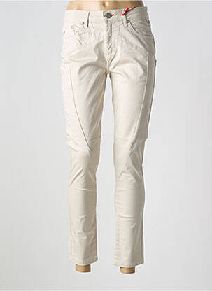 Pantalon 7/8 fermeture zippée sous rabat boutonné beige LA CIBLE ROUGE femme