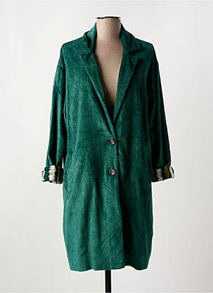 Manteau long coupe cintrée sans capuche vert STORIATIPIC femme