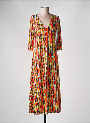 Robe longue imprimé fantaisie manches 3/4 orange SIYU femme