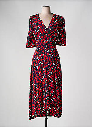 Robe mi-longue imprimé fleurs manches courtes rouge HUGO BOSS femme