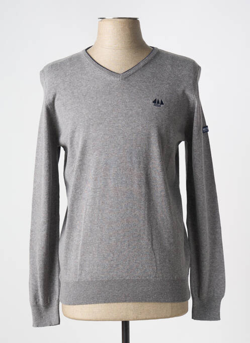 Pull col v manches longues gris HUBLOT homme