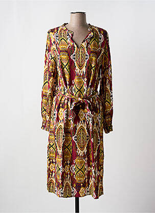 Robe mi-longue imprimé fantaisie manches longues jaune IVY BEAU femme